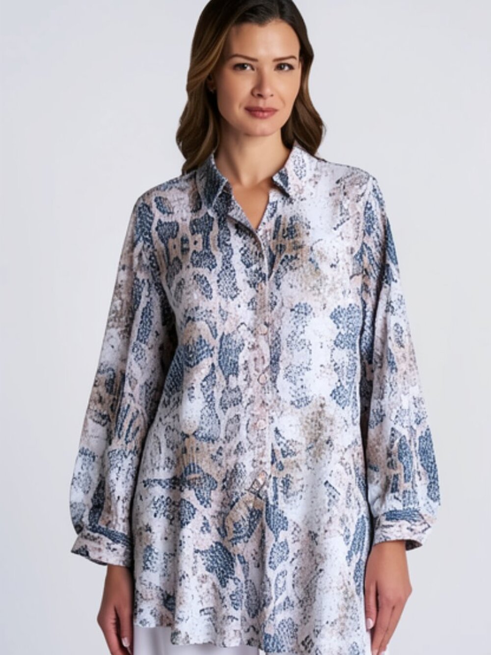 Como Vintage Womens Top Blouse Long Sleeves Roll Tab Snakeskin Size 1X